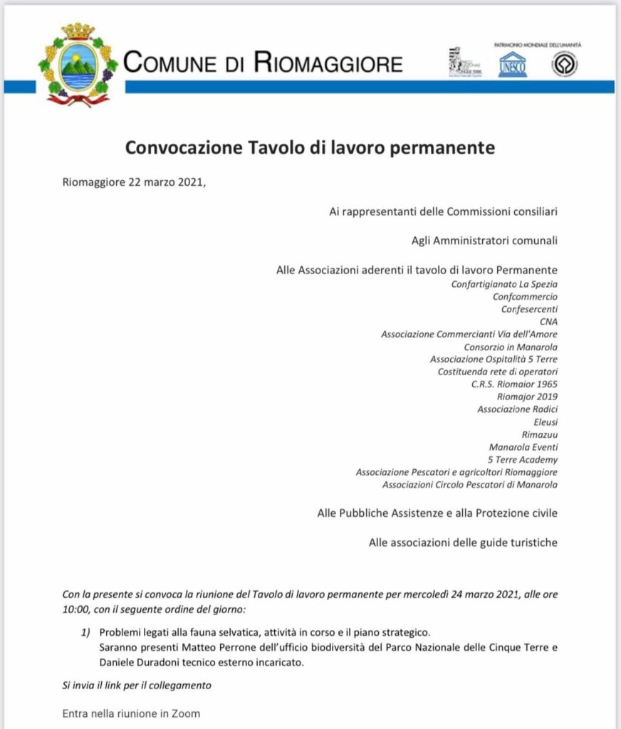 AVVISO ALLA CITTADINANZA – RIUNIONE DEL TAVOLO DI LAVORO PERMANENTE