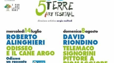 Catello di Riomaggiore – la nuova edizione del 5 Terre Art Festival, con Roberto Alinghieri in Odisseo e il cane Argo