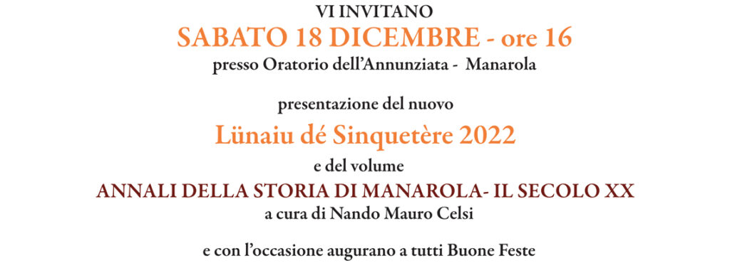 Lunaiu dé Sinquetére e Annali della storia di Manarola, sabato 18 dicembre la presentazione.