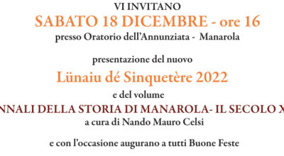 Lunaiu dé Sinquetére e Annali della storia di Manarola, sabato 18 dicembre la presentazione.