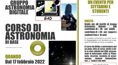 Corso di Astronomia al via il 17 febbraio. Una persona per ogni classe delle scuole del territorio potrà partecipare gratuitamente