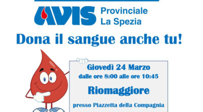 Dona il sangue anche tu! Giovedì 24 Marzo dalle 8:00 alle 10:45 – RIOMAGGIORE presso Piazzetta della Compagnia