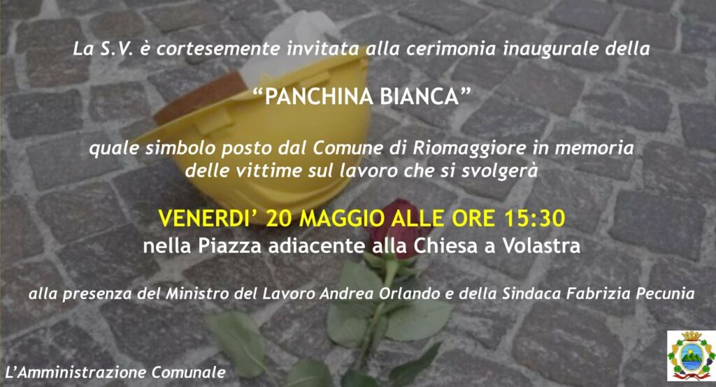 ‘Panchina bianca’, venerdì a Volastra una cerimonia in memoria delle vittime sul lavoro