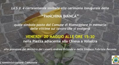 ‘Panchina bianca’, venerdì a Volastra una cerimonia in memoria delle vittime sul lavoro