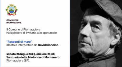 “Racconti di mare” di David Riondino Sabato 26 luglio 2025 · ore 21:00 Santuario Nostra Signora di Montenero, Riomaggiore (SP) Ingresso libero